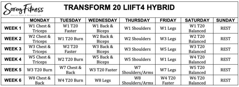 shaun t transform 20 schedule